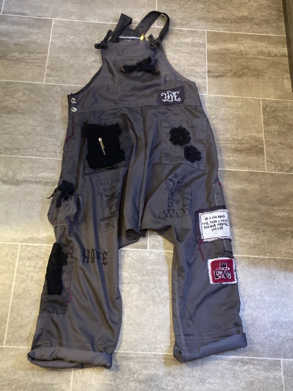 “Clochard de Luxe “ Gray Patchwork Overalls with Black Accents - Picture 3 of 11